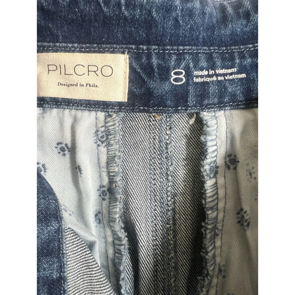 Anthro Pilcro Woman's 8 Denim Skirt Button Front Midi Med Wash Double Waist